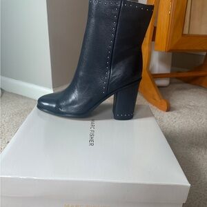Navy Blue studded Marc Fisher ankle boots.  New in box. Rare navy blue color
